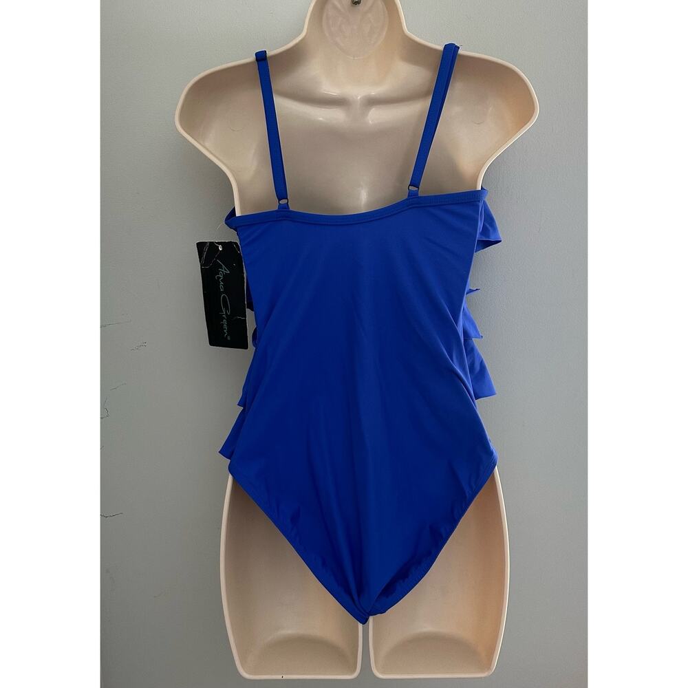 AQUA GREEN Womens Bathing Suit One Piece Ruffle Swimwear Beach Vacation | M - Picture 4 of 11